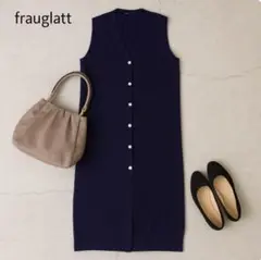 J862@ frauglatt ロング ベスト M 上品 シンプル Vネック