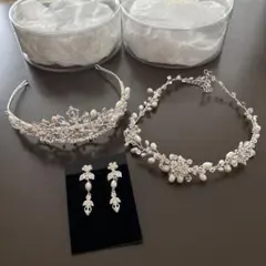 AIMER ブライダルアクセサリー3点セット ティアラ・ネックレス・イヤリング