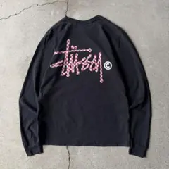 stussy ショーンフォントロゴ チェッカー柄 ロンT ブラック S