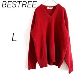 【773】BESTREE Vネック 長袖ニットセーター 赤　L カシミヤ入り