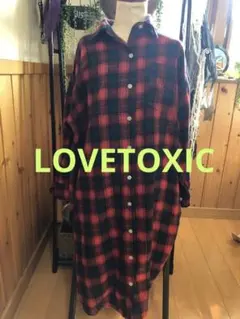 赤と黒のチェック シャツワンピース