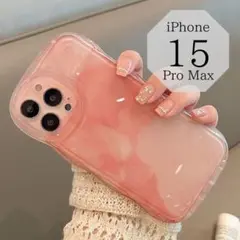 iPhone15 Pro Maxスマホ ピンク ウェーブ ケース グラデーション