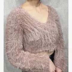 SNIDEL シャギーニットプルオーバー ピンク　クロップド丈