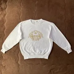 【美品】レアELLE SORTSレディーストレーナーホワイトゴールドロゴ刺繍上品