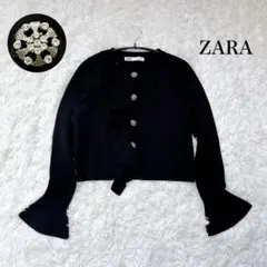 ZARA 高品質 高級感 ブラック　ビジューボタン ニット カーディガン