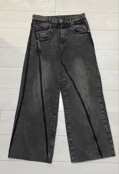 ZARA TRF WIDE-LEG ダブルウエスト ミッドライズ デニムパンツ