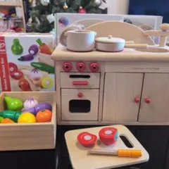 【美品】木のおもちゃ　キッチンセット　切れる野菜&果物