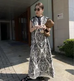 Ameri DAMASK EMBROIDERY LINEN DRESS