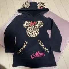 ミニーマウス レオパード柄 フード付きトレーナーワンピース