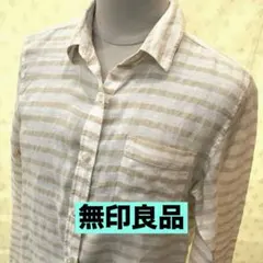 無印良品　リネン　ストライプ　長袖ブラウス　M