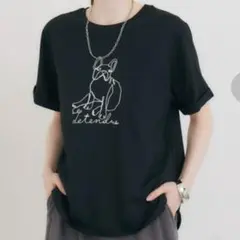 【未使用級】ROSIEE フレンチブルドッグ刺繍Tシャツ ロージー コットン 黒のサムネイル