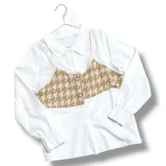美品♡ 子供服 キッズ 千鳥柄 長袖 ブラウス 春 秋 9Y