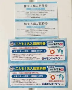 モンキーパーク　入園券　無料券　入園無料　名鉄　株主優待　チケット　プール