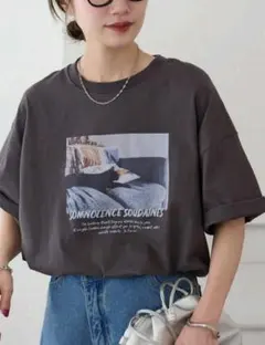 黒猫　フォトプリント Tシャツ 　Lサイズ