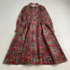 美品　ヴィンテージ　　ロングワンピース　プリーツ　ペイズリー　ハーフジップ