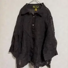 ミラソル レース シャツ 襟付き 七分袖 XL ブラウン