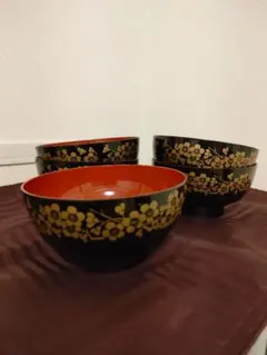 蓋つき煮物椀 4客セット 漆器 金彩 葡萄文様 - メルカリ