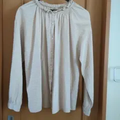 ベージュ チェック柄 長袖シャツ