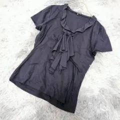 【日本製】INDIVI フリルボウタイカットソー 濃紺 サイズ40（L）