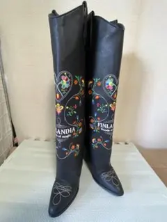 one spo ワンスポ　刺繍入りロングブーツ 黒　インヒール　M