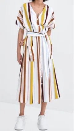 【ZARA 限定価格】ストライプ ワンピース マルチカラー ポケット ロング丈