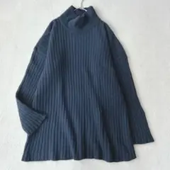 最高級✨Max Mara タートルネック アンゴラ　リブ　ニット　紺　白タグ　M