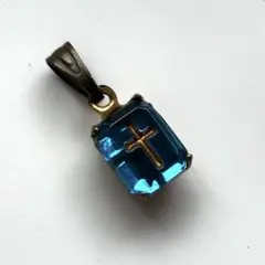 V146ヴィンテージ　アクセサリーパーツ　ブルー　クロス　インタリオ　ネックレス