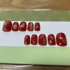 赤 金デザイン ネイルチップ 10個セット