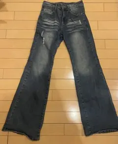 ダメージ加工 ダークブルーフレアパンツ