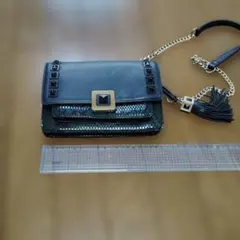 極美品 パイソン 型押し ショルダーバッグ エキゾチック 艶黒 チェーン 