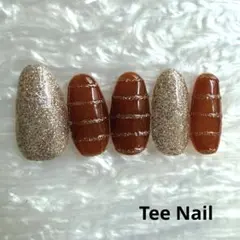 ネイルチップ　オレンジ　ゴールド　つけ爪　韓国　おしゃれ