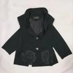 フラワー装飾 ブラック ジャケット｜襟ワイヤー入り 上品 大人カジュアル 古着