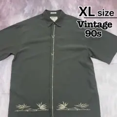 90s　USA古着　半袖シャツ　XL　グリーン　バンブー柄　BOMBOO CAY