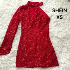 SHEIN 赤 スパンコール ミニワンピース ドレス　パーティー　仮装　XS