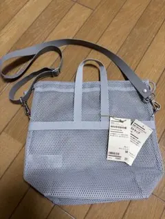 無印メッシュ持ち手付き巾着 グレー M ストラップ付きのサムネイル