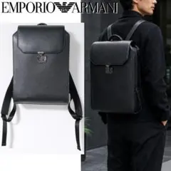 未使用新品 EMPORIO ARMANI ガンメタルロック レザー リュック 黒のサムネイル