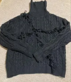 Classical Elf フリンジ&ケーブル編みオーバーニット