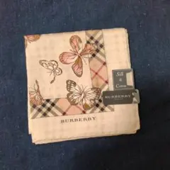 新品バーバリー BURBERR 大判ハンカチ 蝶×ノバチェック シルク・コットン