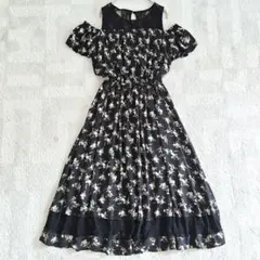 イング　レースレイヤー花柄肩あきワンピース　M　ブラック　オフショルダー