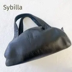★Sybilla★レザー ミニハンドバッグ 黒ブラック 型押しロゴ