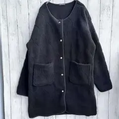 美品　BASICALLY ノーカラーコート　ボアジャケット　ブラック　Ｍ