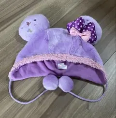 【美品】ミニーマウス　ファンキャップ　紫色フリース帽子