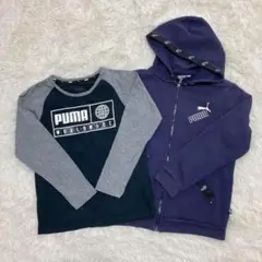 訳あり▽PUMAプーマ▽長袖パーカーロンTセット150ネイビー黒 フルジップ