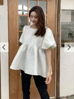 JACQUARD PEPLUM BACK RIBBON TOPS