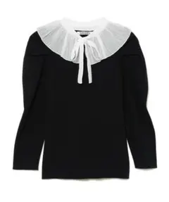 SNIDEL フリル襟 ブラック 長袖トップス プリーツカラーニットプルオーバー