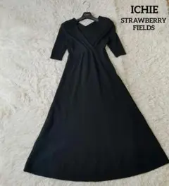 美品✨️ICHIE イチエ ニットワンピース リブニット カシュクール ブラック