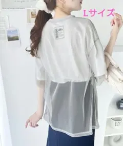 ☆即購入OK☆JaVa チュールレイヤードバックプリントシンプルTシャツ