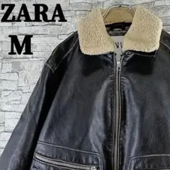 希少✨ザラ B-3 フライトジャケット レザージャケット 襟ボア ブラック М