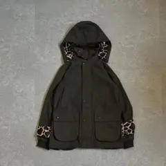 ミリタリージャケット フード着脱 切替デザイン ウール混 裏地キリン柄 Y2K