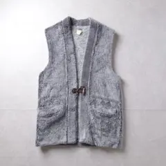 ボアベスト グレー トグル留め 裏ボア L あったか 古着　vintage